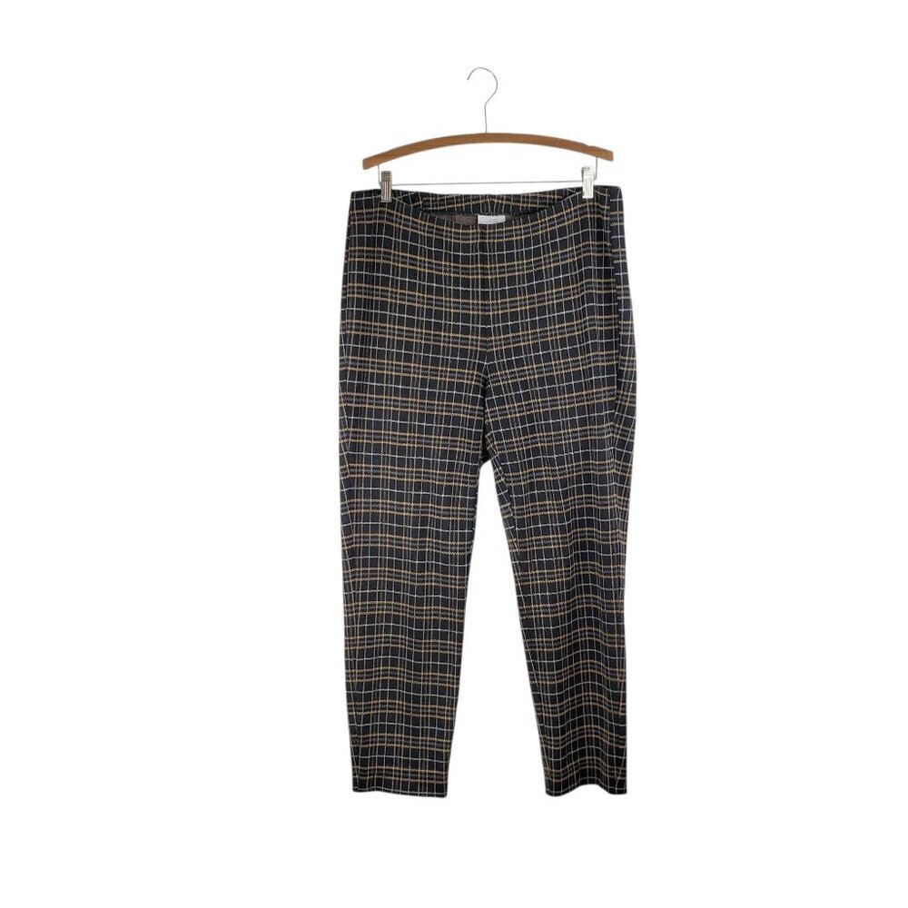 J Jill Ponte Slim Leg Pull On Pants Black Plaid Stretch Elastic Womens Plus 1X